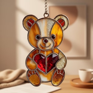 Cute Teddy Bear Suncatcher, Nursery Decor Window Art, Romantic Acrylic Stained Glass Bear Gift For Her, Valentine Gift, Gift for her 2026