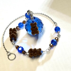 Brown Teddy Bear Suncatcher With Sapphire Crystal Prism Globe, Window Decor, Bear Decor, Nursery Room Decor, Rainbow Maker