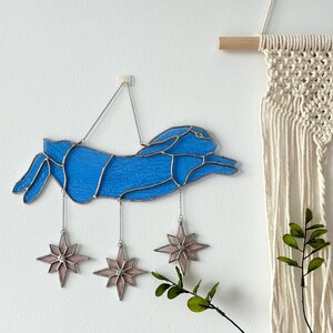 Stained Glass Bunny Wall Hanging with Pink Stars – Whimsical Nursery Decor