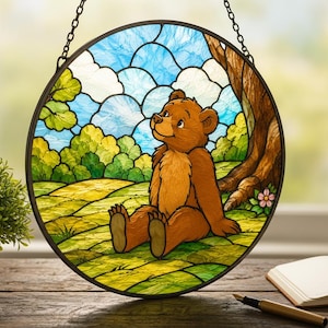 Baby Bear Glass Suncatcher, Woodland Animal Window Hanging, Nursery Room Decor, Unique Nature Lover Gift